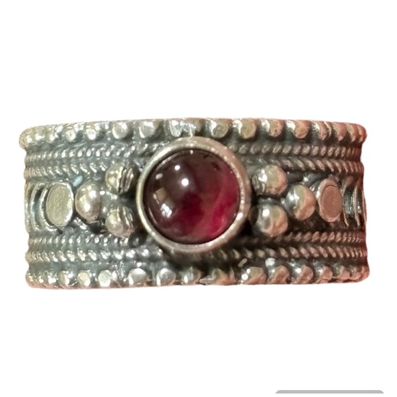 Jewelry - Sterling Silver Garnet Ethnic Gothic Tibetan Bali Style Ring Stamped  Size 5